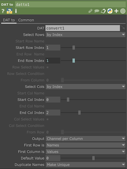 DAT to CHOP settings1 DAT to CHOP settings