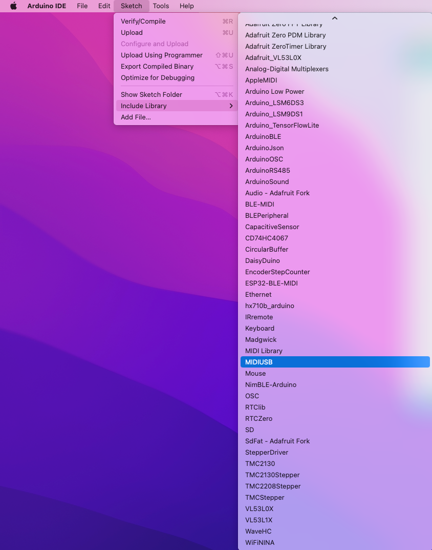 Include MIDIUSB Library