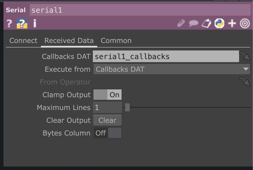 Serial receive data tab Serial receive data tab